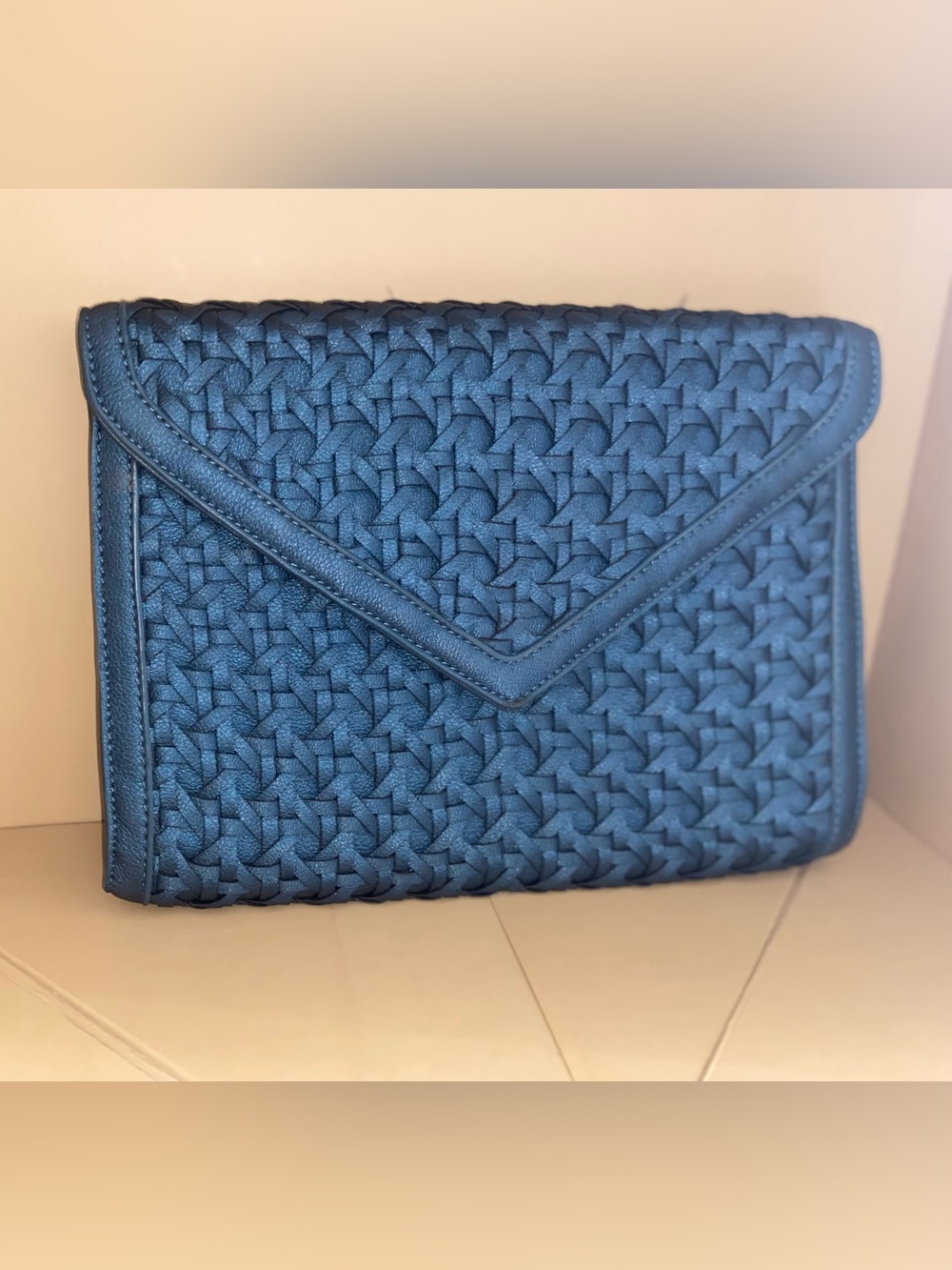 Woven Envelope Clutch in Teal Blue